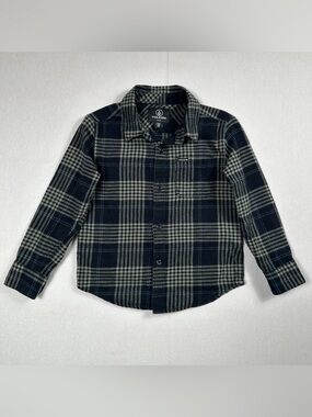 Volcom Boy’s Black & Green Plaid Button-Up Shirt